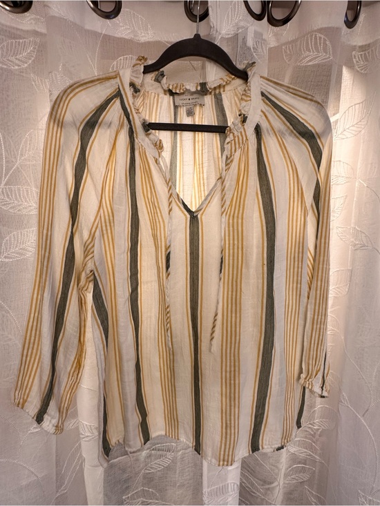 Lucky Brand Tops - Lucky Brand Cream Blouse with Mustard & Olive Stripes
